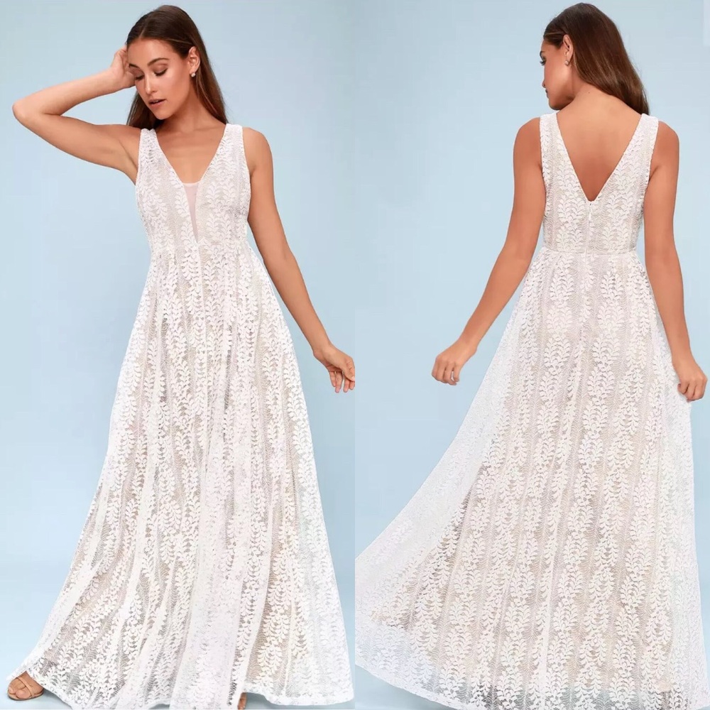 NEW Lulus Eliana White Lace Maxi Dress